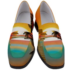 Sunset Beach Beach Palm Ocean Women s Chunky Heel Loafers by Pakrebo