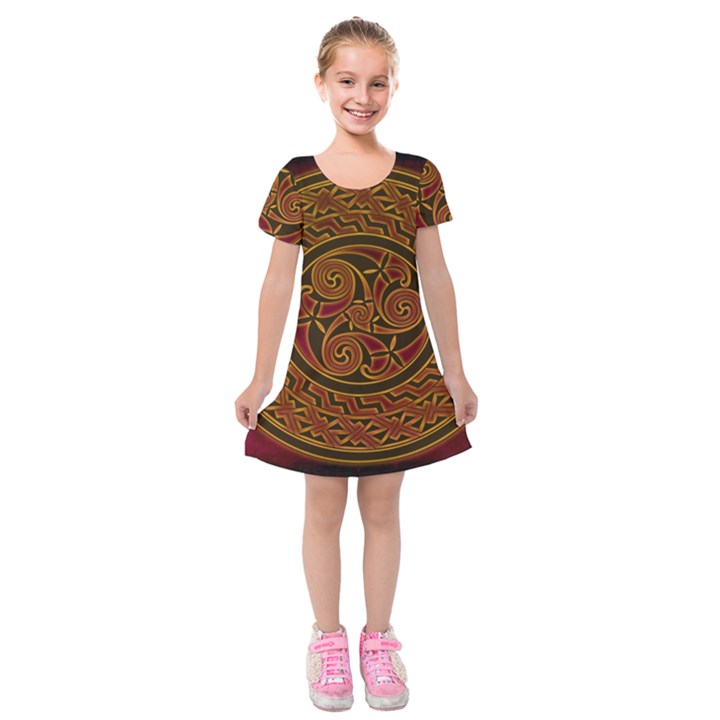 Celtic Spiritual Pattern Art Kids  Short Sleeve Velvet Dress