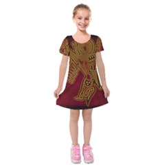 Celtic Spiritual Pattern Art Kids  Short Sleeve Velvet Dress by Pakrebo