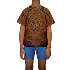 Celtic Spiritual Pattern Art Kids  Short Sleeve Swimwear by Pakrebo