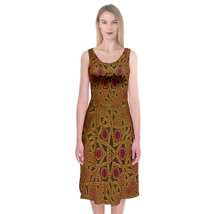 Celtic Spiritual Pattern Art Midi Sleeveless Dress