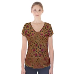 Celtic Spiritual Pattern Art Short Sleeve Front Detail Top by Pakrebo