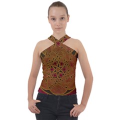 Celtic Spiritual Pattern Art Cross Neck Velour Top