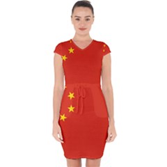 China Flag Capsleeve Drawstring Dress 