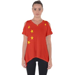 China Flag Cut Out Side Drop Tee