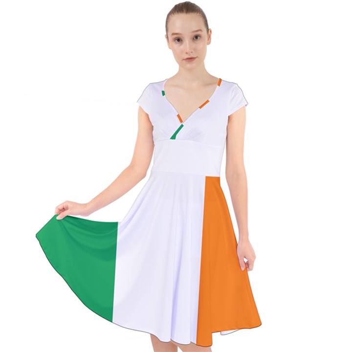 Flag of Ireland Irish Flag Cap Sleeve Front Wrap Midi Dress