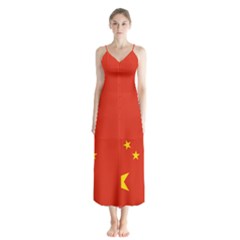 Chinese Flag Flag Of China Button Up Chiffon Maxi Dress