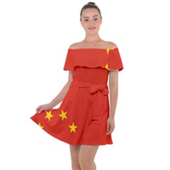 Chinese Flag Flag Of China Off Shoulder Velour Dress