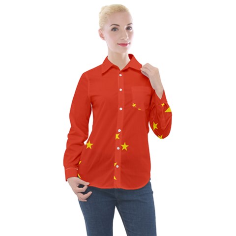 Chinese Flag Flag Of China Women s Long Sleeve Pocket Shirt by FlagGallery