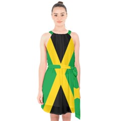 Jamaica Flag Halter Collar Waist Tie Chiffon Dress by FlagGallery