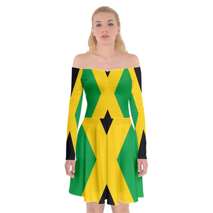 Jamaica Flag Off Shoulder Skater Dress