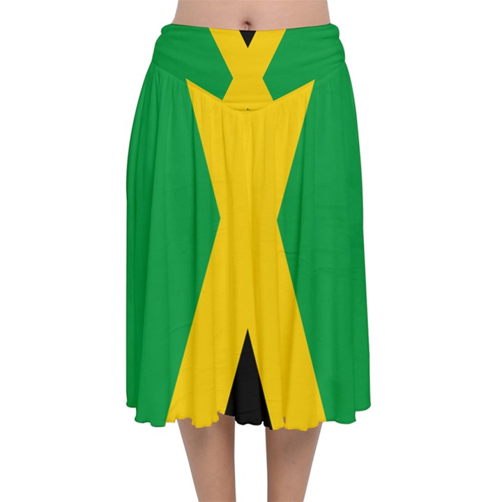 Jamaica Flag Velvet Flared Midi Skirt