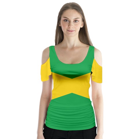 Jamaica Flag Butterfly Sleeve Cutout Tee  by FlagGallery