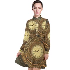 Noble Steampunk Clockwork Long Sleeve Chiffon Shirt Dress by FantasyWorld7