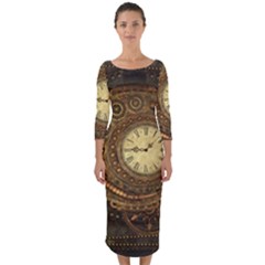 Noble Steampunk Clockwork Quarter Sleeve Midi Bodycon Dress by FantasyWorld7