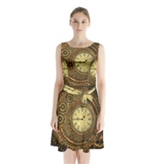 Noble Steampunk Clockwork Sleeveless Waist Tie Chiffon Dress by FantasyWorld7