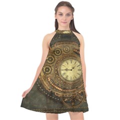 Noble Steampunk Clockwork Halter Neckline Chiffon Dress  by FantasyWorld7