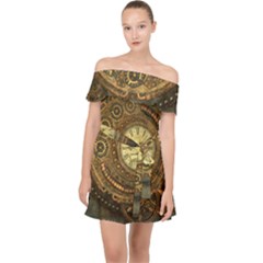 Noble Steampunk Clockwork Off Shoulder Chiffon Dress by FantasyWorld7