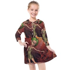 Little Fairy Dancing In The Night Kids  Quarter Sleeve Shirt Dress by FantasyWorld7