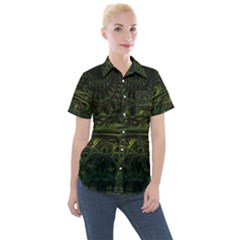 Background Alien Render 3d Fantasy Women s Short Sleeve Pocket Shirt