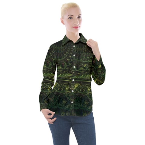 Background Alien Render 3d Fantasy Women s Long Sleeve Pocket Shirt by Pakrebo