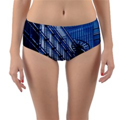 Abstract Architecture Azure Reversible Mid-waist Bikini Bottoms by Pakrebo