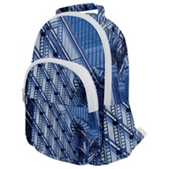 Abstract Architecture Azure Rounded Multi Pocket Backpack by Pakrebo