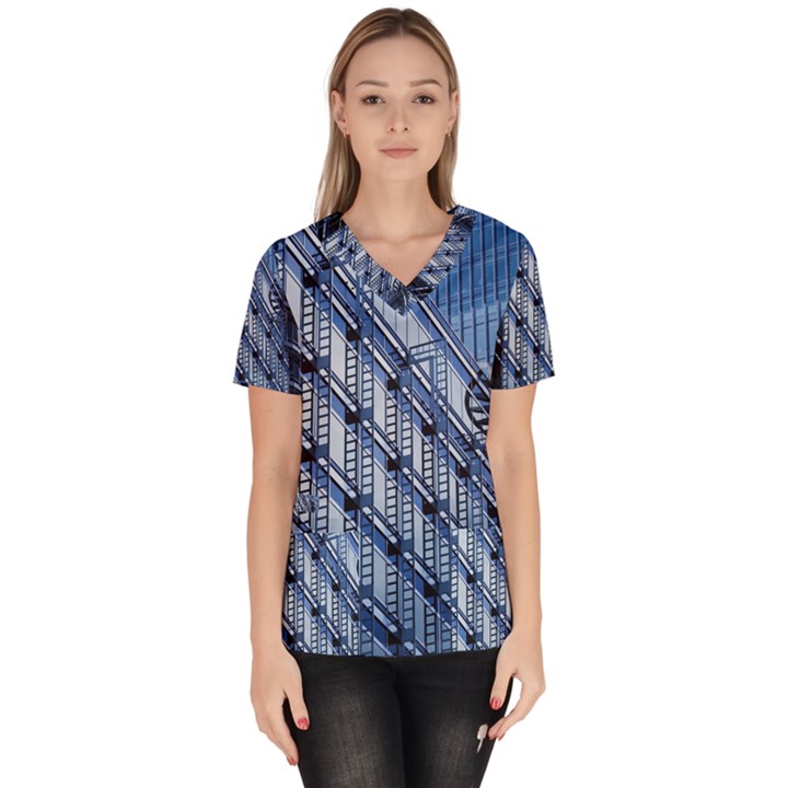 Abstract Architecture Azure Women s V-Neck Scrub Top