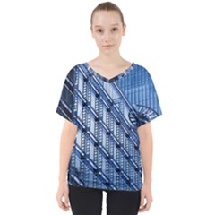 Abstract Architecture Azure V-neck Dolman Drape Top by Pakrebo