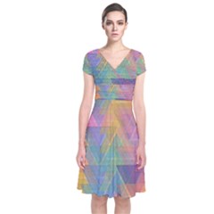 Triangle Pattern Mosaic Shape Short Sleeve Front Wrap Dress by Pakrebo