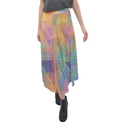 Triangle Pattern Mosaic Shape Velour Split Maxi Skirt