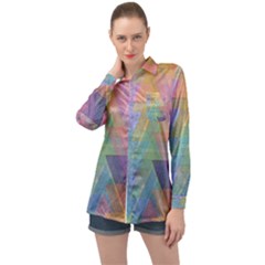 Triangle Pattern Mosaic Shape Long Sleeve Satin Shirt