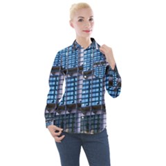 Abstract Architecture Background Women s Long Sleeve Pocket Shirt