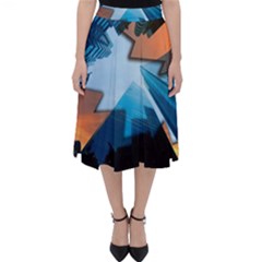 London Skyscraper Lighting Contrast Classic Midi Skirt by Pakrebo