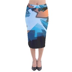 London Skyscraper Lighting Contrast Velvet Midi Pencil Skirt by Pakrebo