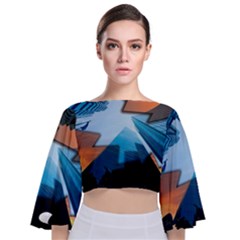 London Skyscraper Lighting Contrast Tie Back Butterfly Sleeve Chiffon Top by Pakrebo