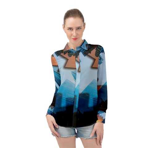 London Skyscraper Lighting Contrast Long Sleeve Chiffon Shirt by Pakrebo