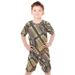 Render 3d Fractal Design Metal Kids  Tee And Shorts Set by Pakrebo