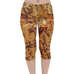 Bees Nature Animals Honeycomb Velvet Capri Leggings 