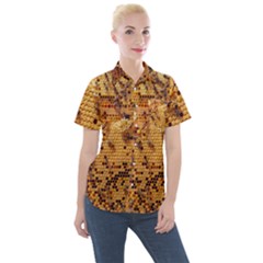 Bees Nature Animals Honeycomb Women s Short Sleeve Pocket Shirt