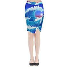 Japanese Wave Japanese Ocean Waves Midi Wrap Pencil Skirt by Pakrebo