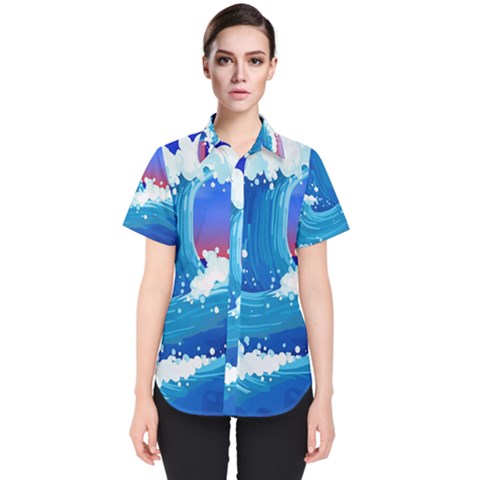 Japanese Wave Japanese Ocean Waves Women s Short Sleeve Shirt by Pakrebo