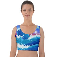 Japanese Wave Japanese Ocean Waves Velvet Crop Top by Pakrebo