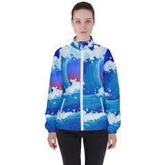 Japanese Wave Japanese Ocean Waves Women s High Neck Windbreaker by Pakrebo