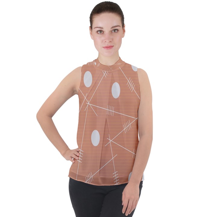 Background Non Seamless Pattern Abstract Mock Neck Chiffon Sleeveless Top