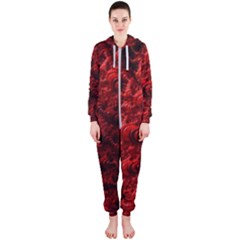 Red Abstract Fractal Background Hooded Jumpsuit (ladies)  by Pakrebo