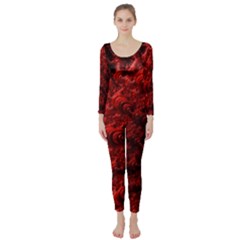 Red Abstract Fractal Background Long Sleeve Catsuit by Pakrebo