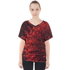 Red Abstract Fractal Background V-neck Dolman Drape Top by Pakrebo