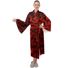 Red Abstract Fractal Background Maxi Tie Front Velour Kimono