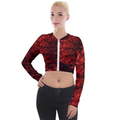 Red Abstract Fractal Background Long Sleeve Cropped Velvet Jacket by Pakrebo